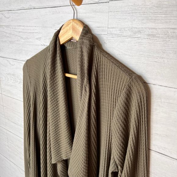 Knox Rose Cardigan Womens Size Large Olive Green Waffle Knit Open Lightweight - Picture 8 of 16